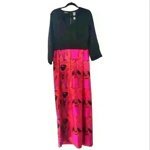 Vintage 1960'S Gumps San Francisco Gibson Bayh Silk Tribal Empire Waist Maxi M/L - Picture 1 of 13
